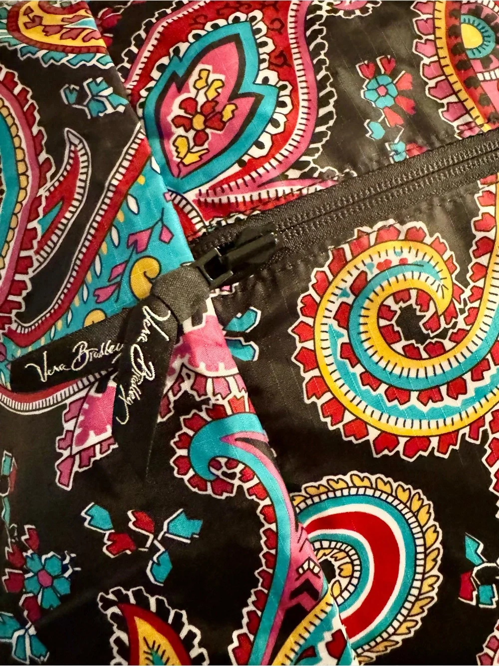 Black Paisley Print Vera Bradley Tote Bag with Pink & Teal Accents